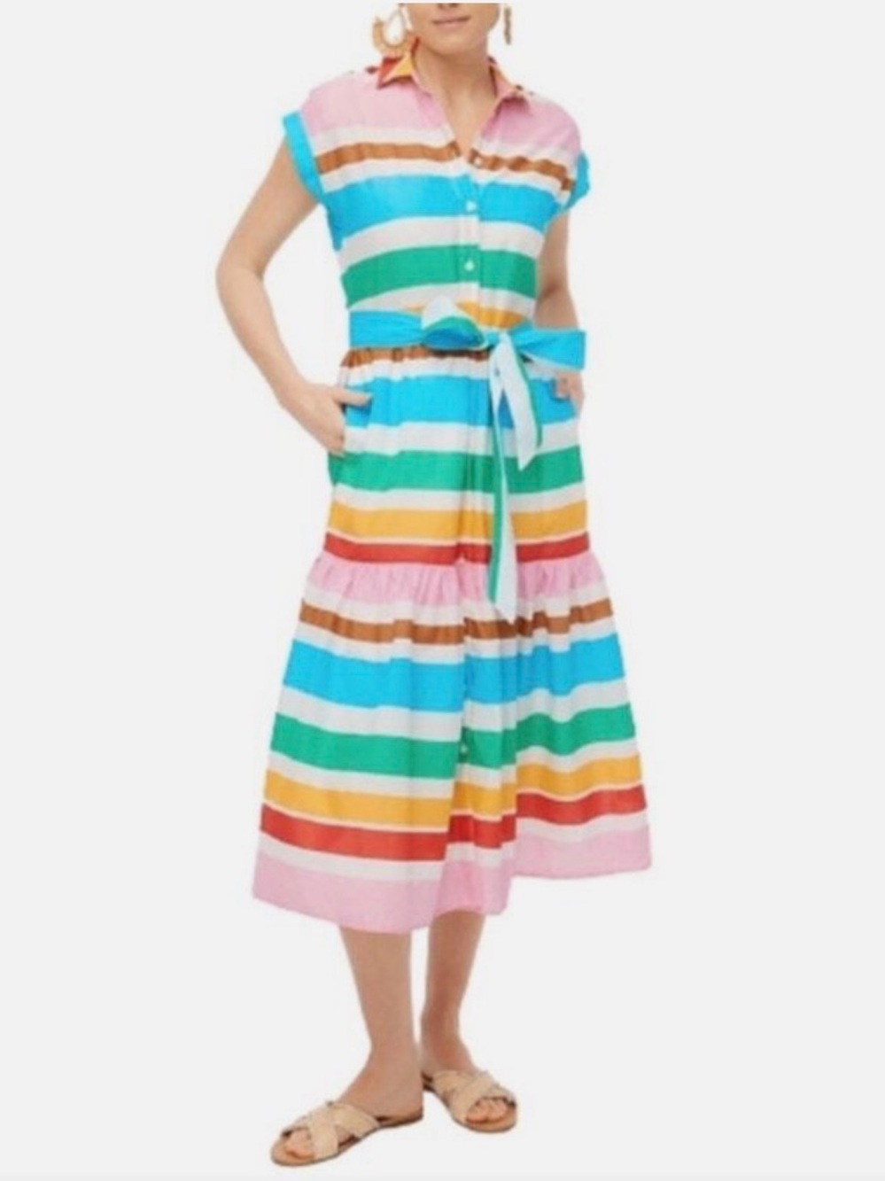 Women’s J Crew Multicolor Striped Shirt Dress with Belt